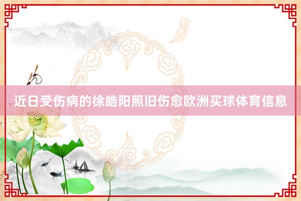 近日受伤病的徐皓阳照旧伤愈欧洲买球体育信息