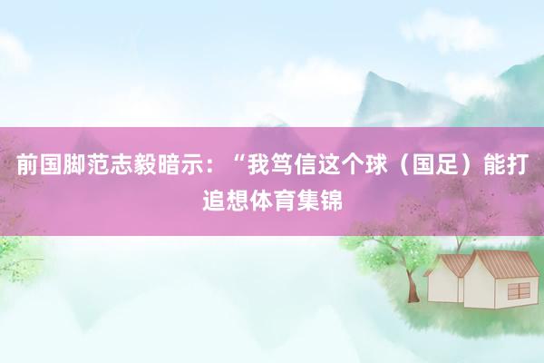 前国脚范志毅暗示：“我笃信这个球（国足）能打追想体育集锦