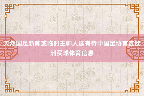 天然国足新帅或临时主帅人选有待中国足协官宣欧洲买球体育信息