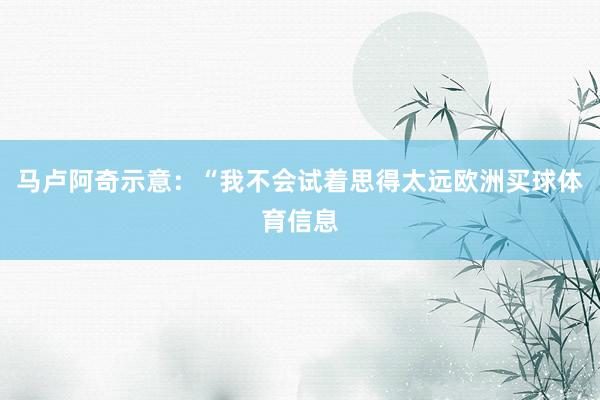 马卢阿奇示意：“我不会试着思得太远欧洲买球体育信息