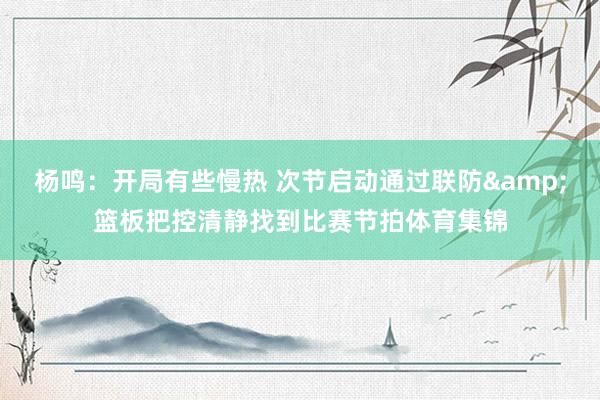 杨鸣：开局有些慢热 次节启动通过联防&篮板把控清静找到比赛节拍体育集锦